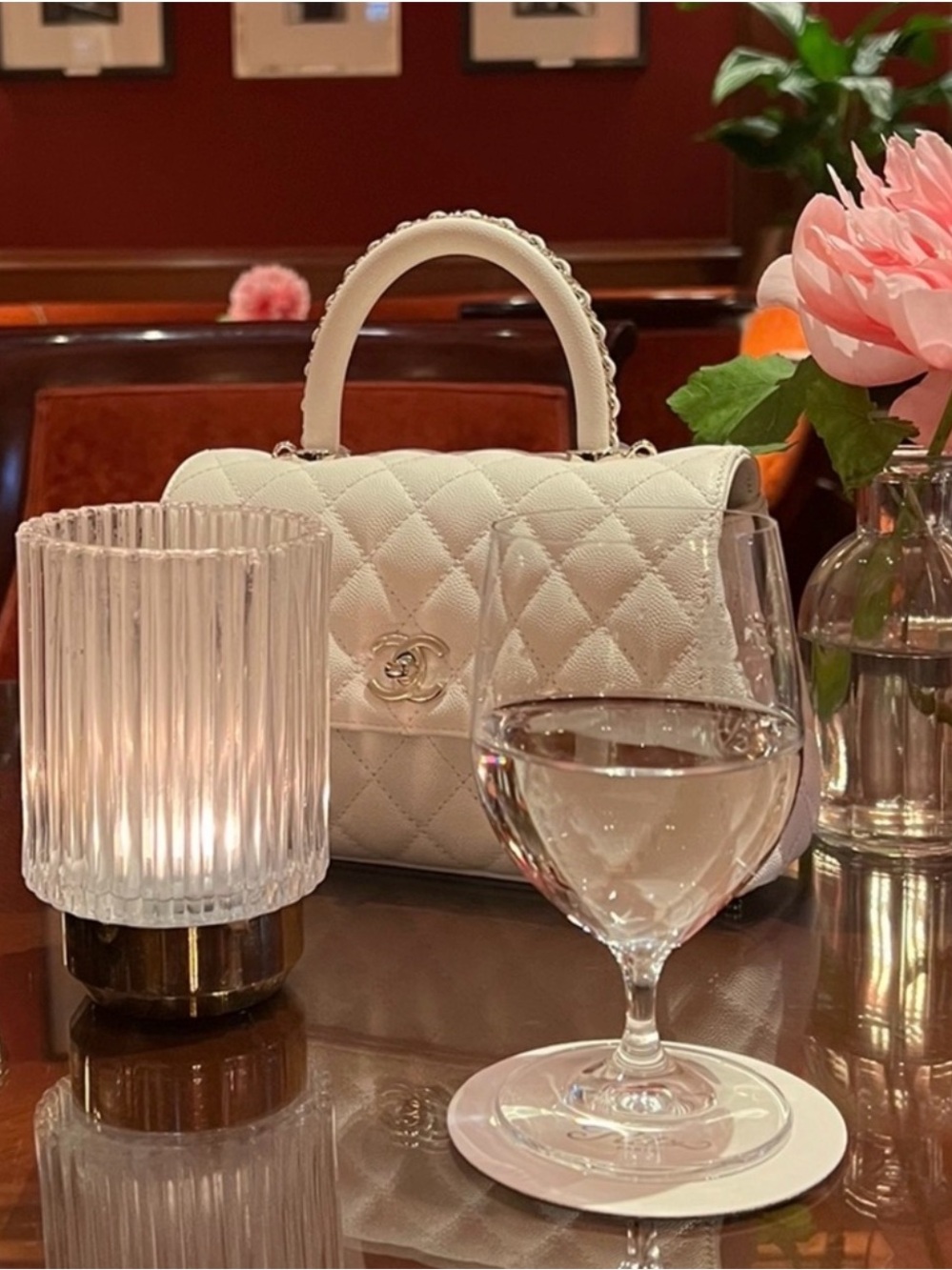 CHANEL White Quilted Mini Top-Handle Bag